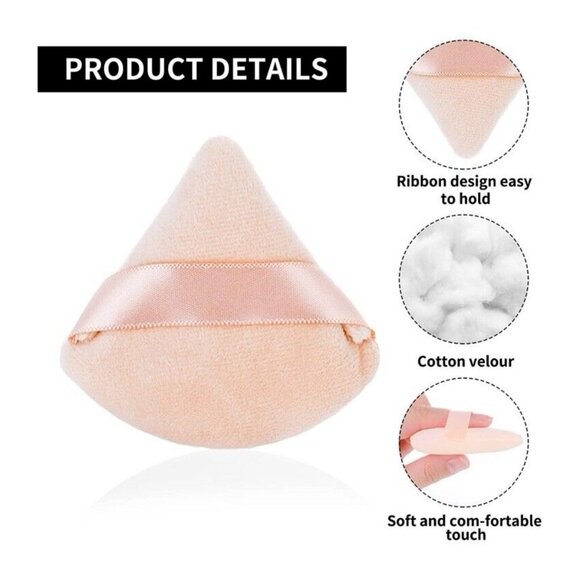 6pc Make Up Powder Puffs Triangular Velvet Puff With Ribbon Holder - Brand New - Picture 4 of 6
